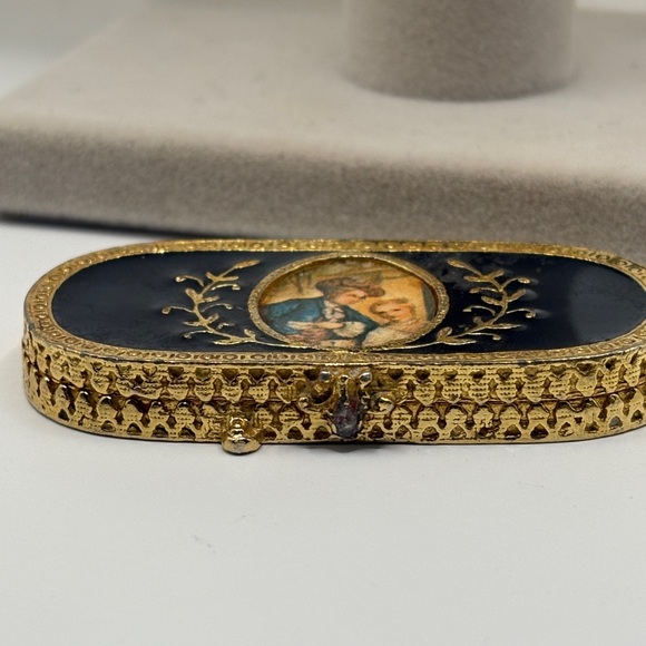 Vintage Estee Lauder Blue Enamel Victorian Couple Cameo Solid Perfume Holder - Picture 6 of 8